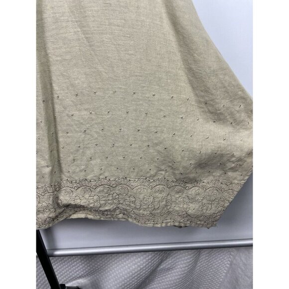 Lisa Z Tan 100% Linen Embroidered Handkerchief Hem Midi Lagenlook Skirt Size S - Picture 3 of 6